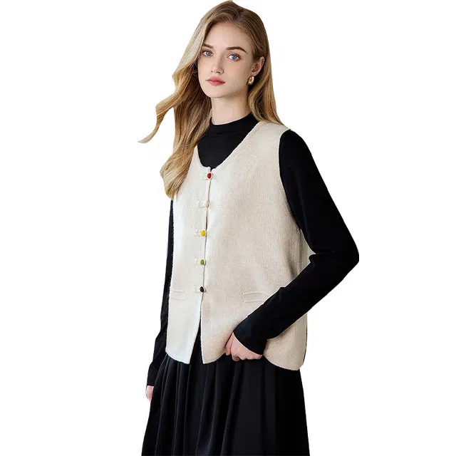 她池 设计感圆领宽松马甲 女 燕麦色