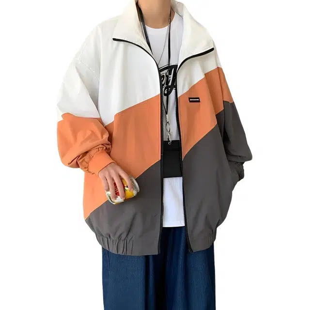 沐诚阳译 撞色外套韩版潮流百搭宽松痞帅休闲外穿立领上衣服外套长袖夹克 男款