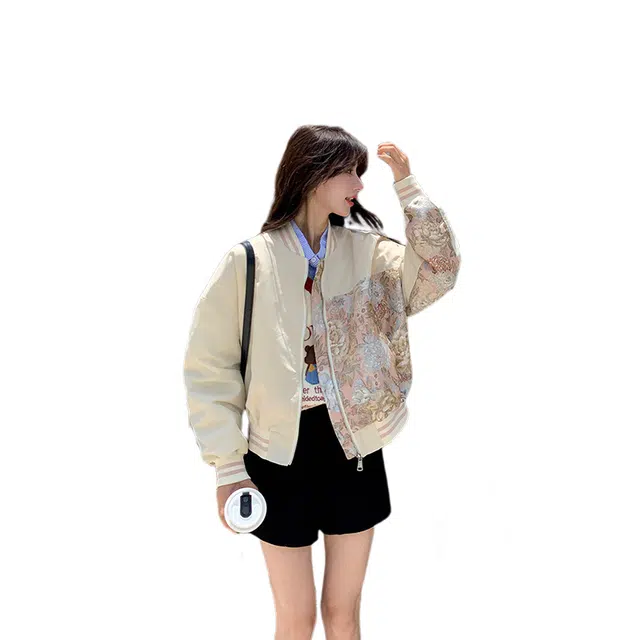 怪力萝莉 精致百搭刺绣领落肩长袖夹克 女款