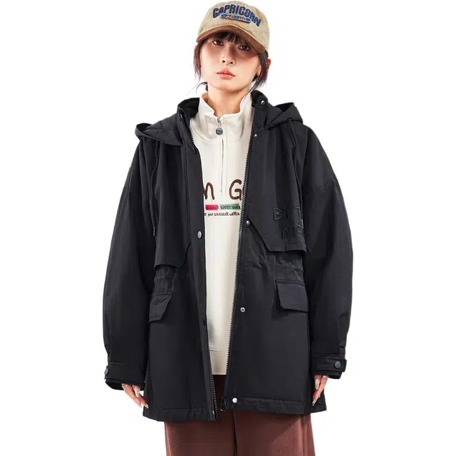 木果果木 收腰连帽拼接长袖棉服 女款