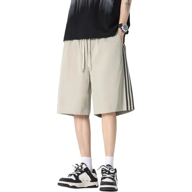 左岸 薄款潮牌帅气中裤简约插条拼色百搭舒适透气沙滩裤五分裤夏季休闲短裤 男款