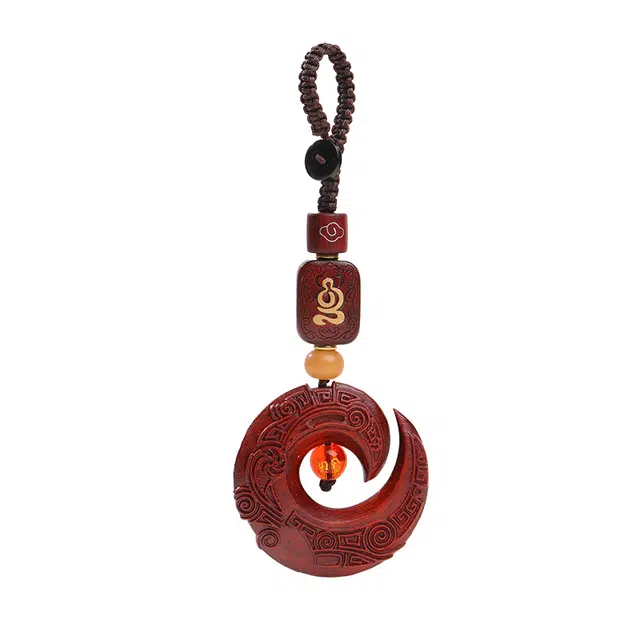 【时来运转】 月印百川 高油高密平安环木龙钩钥匙扣 轻奢小众设计高级感包挂 日常出行车载挂坠 礼盒装#好运 血檀 木作挂件 男女同款情侣款