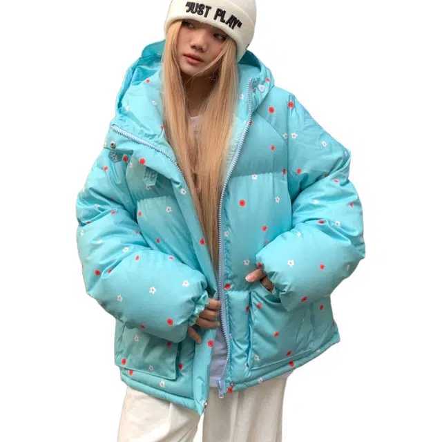 玉儿恋 小清新宽松减龄百搭加厚棉服 男女同款 绿色碎花