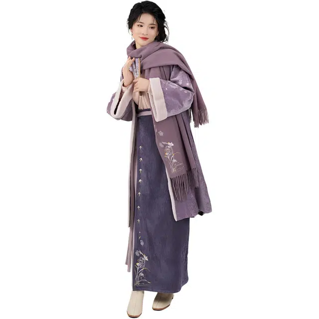 织造司 [苍兰燕子]秋冬亲肤保暖绣花褙子交领衫旋裙女汉服 女款