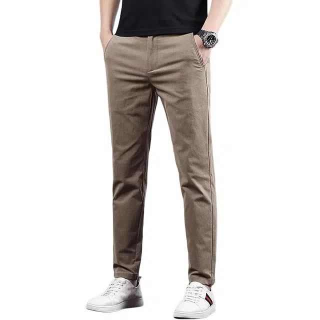 炳盛 夏季纯棉卡其色九分休闲裤男士修身直筒潮牌弹力小脚外穿裤子男装 男女同款