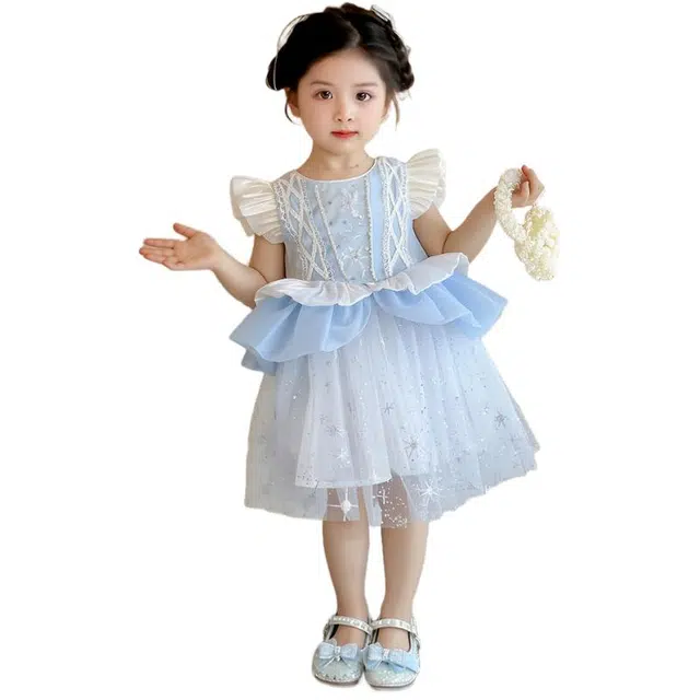 雅鹿连衣裙 可爱洋气洛丽塔公主无袖 蓝色 中小童