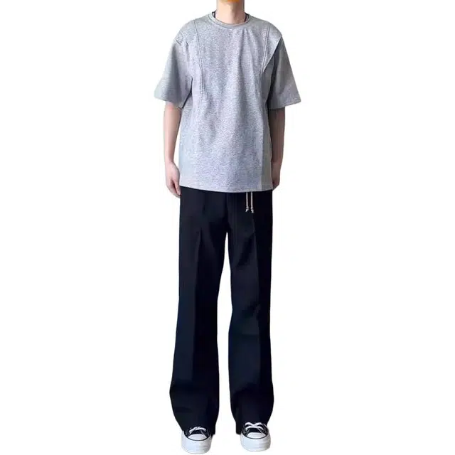 黑马漫画 美式潮牌百搭直筒弯刀垂顺感高级感透气休闲裤 男女同款 墨黑