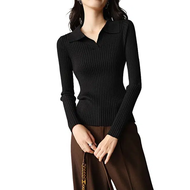 晚白 软糯不扎肤高弹力针织衫 女款 黑色