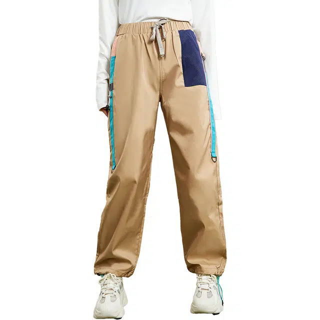 木果果木 直筒工装裤松紧中腰休闲裤 女款 卡其色