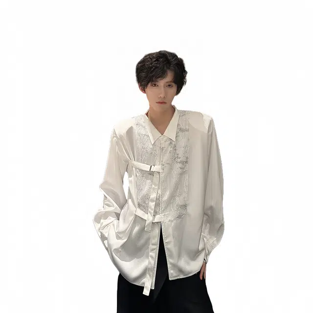 木林森 新中式高级设计潮流长袖衬衫 男女同款 白色
