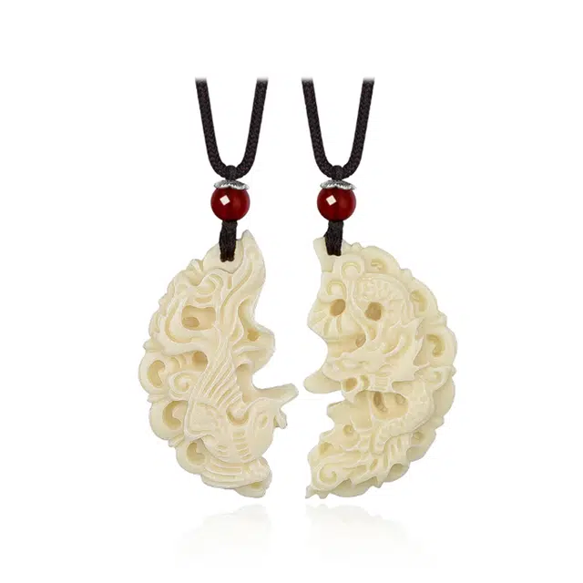 百慕眸 龙凤呈祥 新中式小众设计吉祥如意雕刻拼接国风 菩提子/菩提籽 项链 男女同款情侣款 ，礼盒装