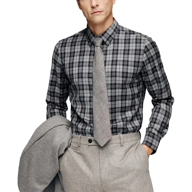 丹宁哲学 高端色织可机洗格子长袖翻领标准衬衫 男款