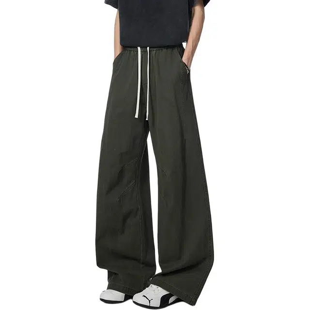 童先森 美式极简褶皱垂坠感透气复古运动风凉感防晒长裤休闲裤 男款