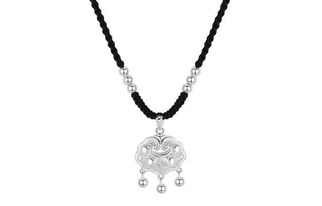 银千惠 福佑平安锁 新中式如意锁民族风国潮镂空福字转运珠吉祥纳福吊坠小众复古百搭闺蜜款可调节锁骨链 长命锁 项链 女款 礼盒装