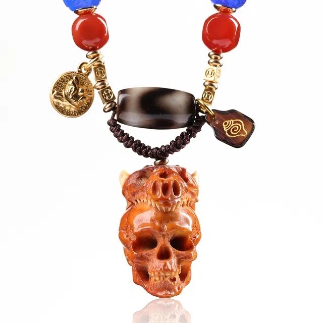 喃呢 酷酷哒痞帅炫酷招财转运藏式牦牛骨勇气个性暗黑风小众高街嘻哈 玛瑙 项链 男女同款情侣款