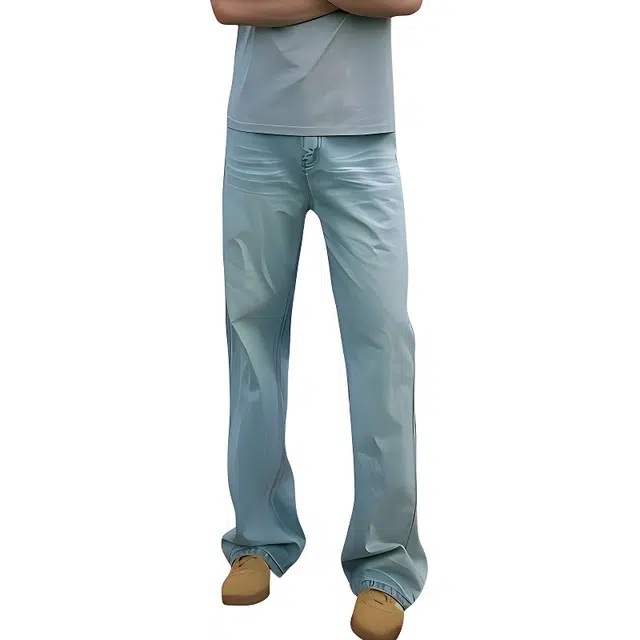 单爵 水洗美式高街裤子直筒微喇裤牛仔裤 男女同款