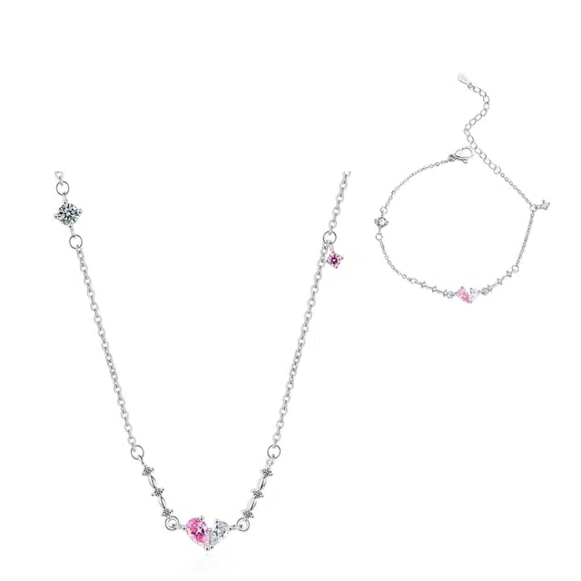 华髻 心心相印星甸排钻轻奢高级感爱心星点颈链 甜酷辣妹个性创意宝藏日常通勤百搭 合金 项链 女款