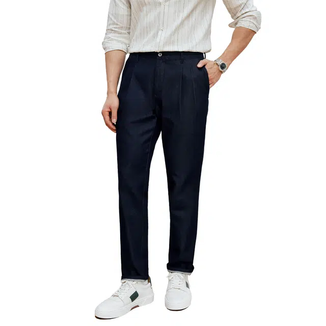 丹宁哲学 高档原色弹力双褶薄款休闲牛仔裤 男款