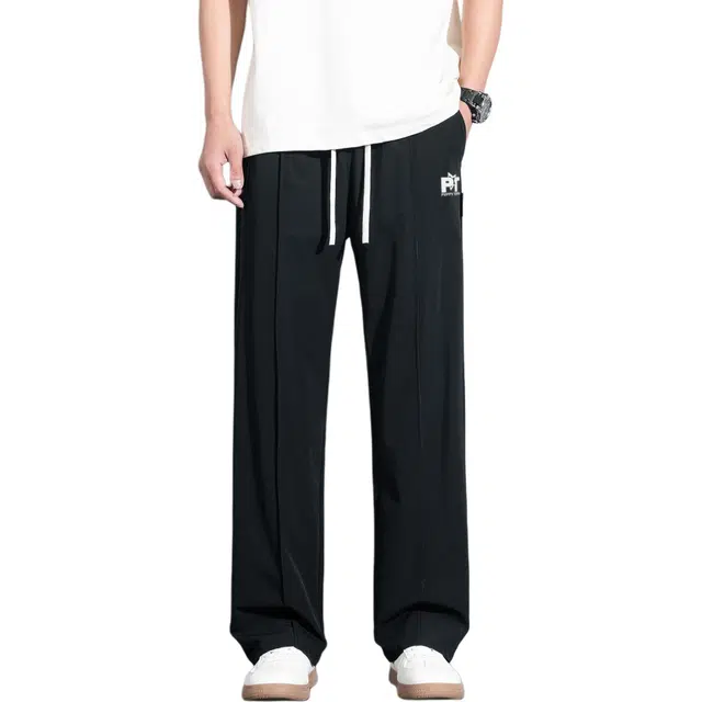 黑恐龙 潮牌日系简约宽松舒适透气百搭阔腿直筒拖地休闲裤 男女同款