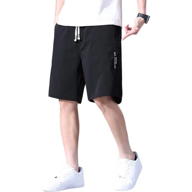 羽浅 夏季薄款冰丝运动中裤潮流刺绣百搭五分裤宽松休闲短裤 男款