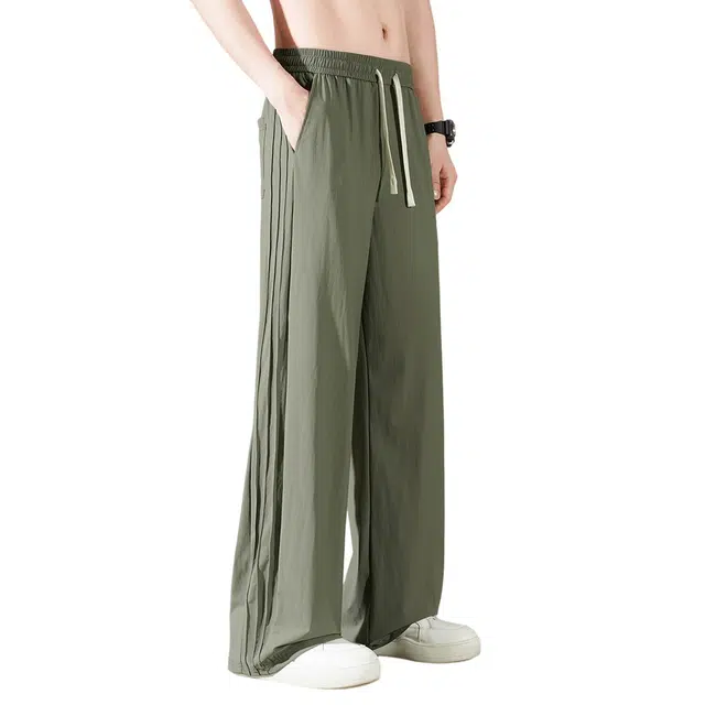 顶峰保罗 潮牌冰丝裤子薄款运动裤直筒宽松垂感无性别主义长裤时尚百搭高级感阔腿潮流休闲裤 男女同款