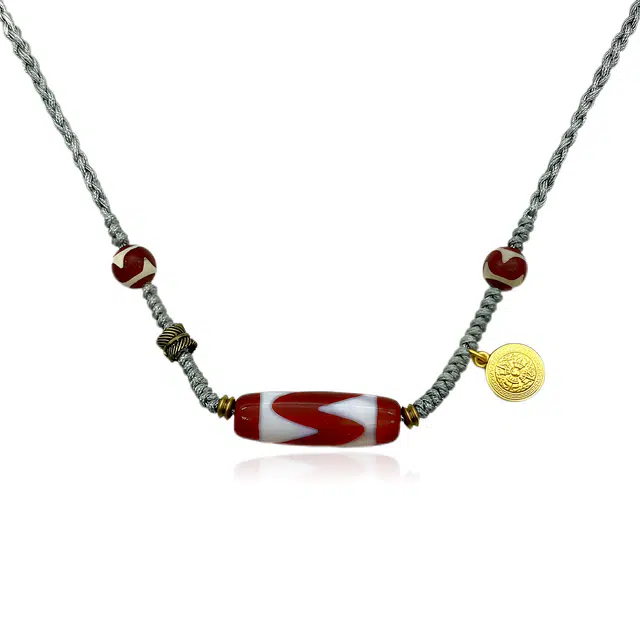 玉临门 新中式天珠藏式民族风护身吊坠佛珠 纯手工编织 虎牙天珠 搭配扎基拉姆吊牌 玛瑙 项链 男女同款情侣款 礼盒包装