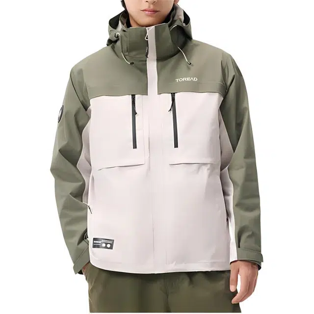 探路者  休闲舒适户外三合一  防水透气保暖防泼水冲锋衣 男款 极地白\军绿