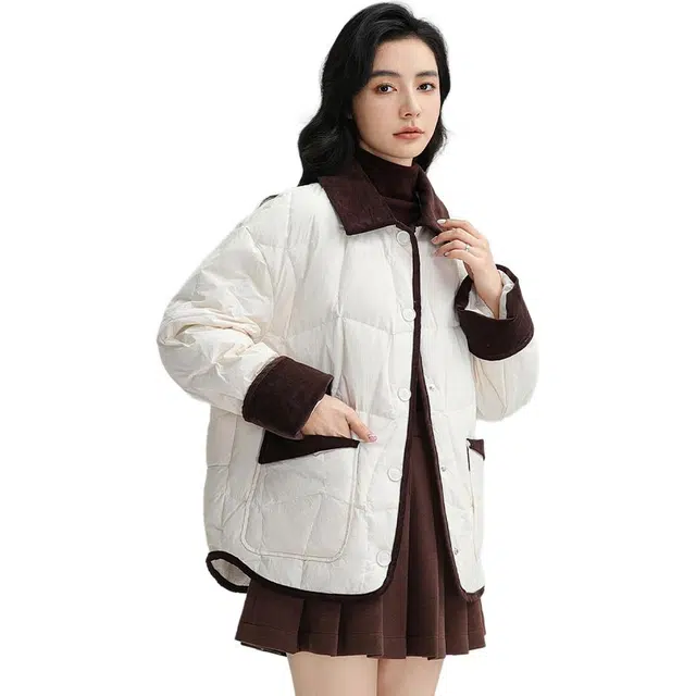 鸭鸭 保暖单排扣薄款长袖羽绒服 女