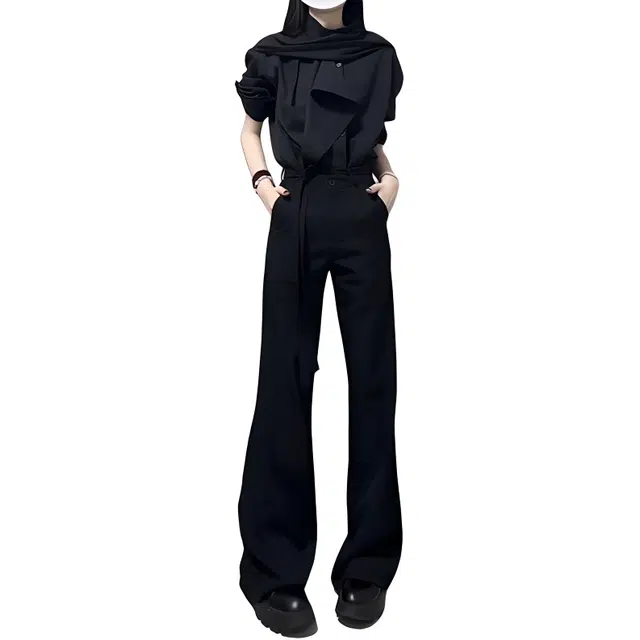 单爵 垂感直筒长裤休闲裤 男女同款 赫本黑