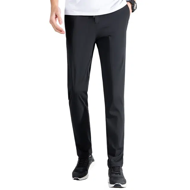 富铤 轻薄系绳高弹凉爽透气中腰纯色拉链休闲裤 男款