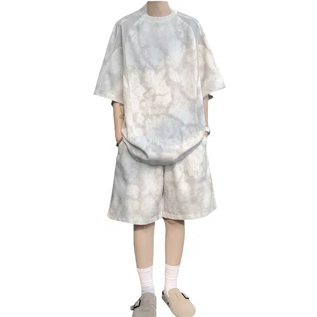 加荣 美式薄款透气短袖高街百搭宽松短裤休闲运动套装 男女同款