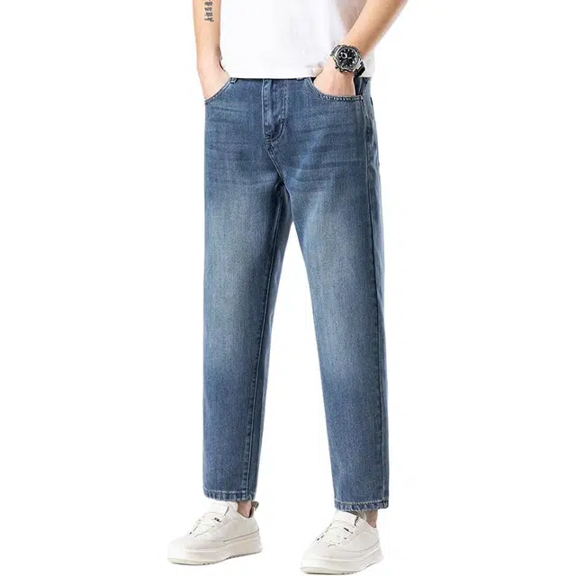 宝米卡 薄款休闲宽松九分牛仔裤 男女同款