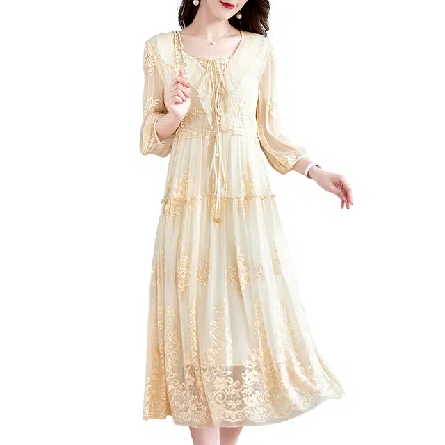 比利斯山羊 简约舒适轻奢气质优雅甜美七分袖长袖连衣裙 女款