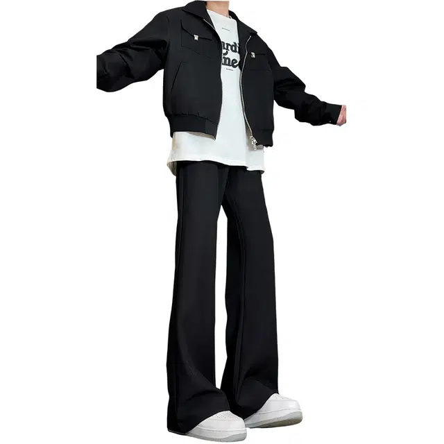 帝狼牛 美式复古高街简约基础款运动长裤显高直筒阔腿长裤户外垂感通勤日常柔软纯色舒适宽松中腰休闲西装裤 男女同款