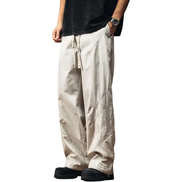 格蓝鹿 日系中性穿搭垂感薄款宽松直筒阔腿裤子美式复古高街淡人随性盐系穿搭休闲裤 男女同款