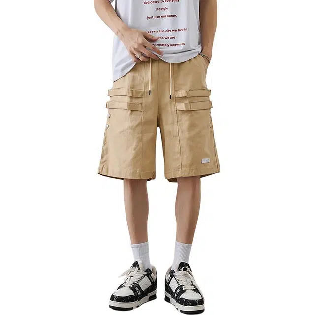 佐菲利 美式复古机能魔术贴夏季潮牌高街运动宽松直筒五分中裤工装短裤 男女同款