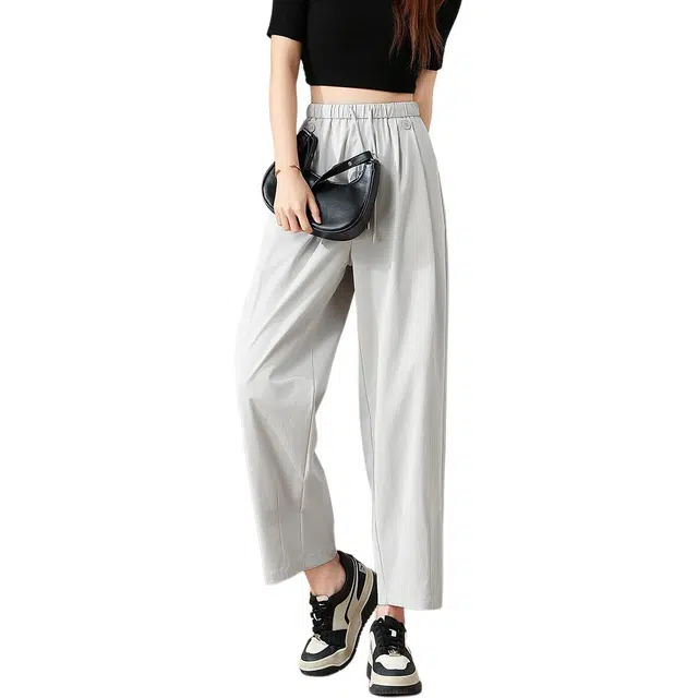 法文箱子 时尚简约纯色高腰长裤休闲裤 女款 灰白