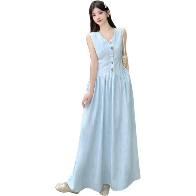 水中花 简约通勤百搭无袖吊带连衣裙 女款