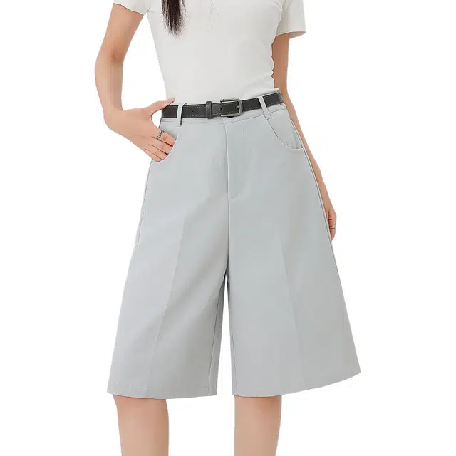 法文箱子 简约纯色高腰舒适五分裤休闲短裤 女款