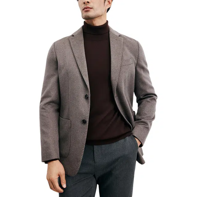 丹宁哲学 纯羊绒高端休闲纯色长袖平驳领标准便服单西西装 男款