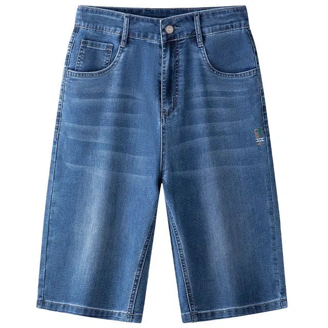 太子龍 中年宽松薄款冰丝休闲直筒五分裤爸爸夏装马裤牛仔短裤 男款