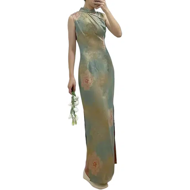 敲模女孩 新中式复古国风高级感气质修身港风改良旗袍收腰无袖连衣裙 女款