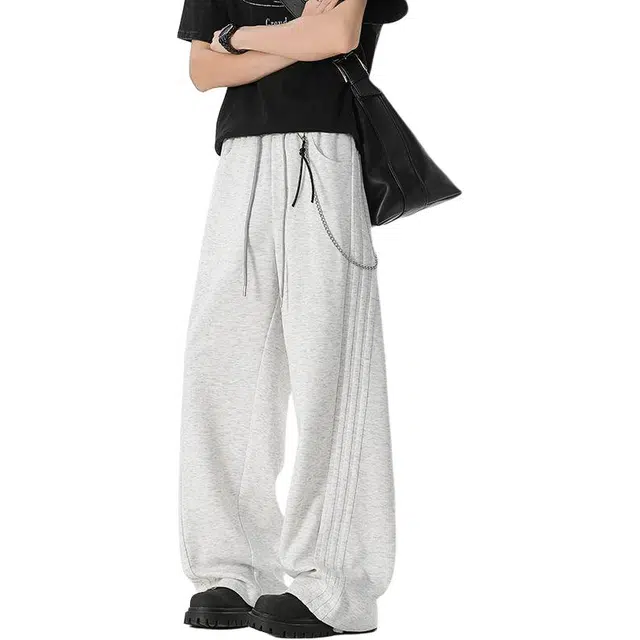 隐狼世家 三条杠链条配饰男港风宽松阔腿裤休闲裤 男款