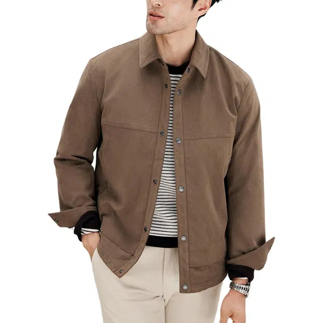 丹宁哲学 高档抗皱棉感纯色常规长袖翻领标准夹克 男款