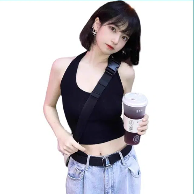 黑恐龙 挂脖吊带带胸垫内搭外穿美背文胸一体露背上衣背心 女款