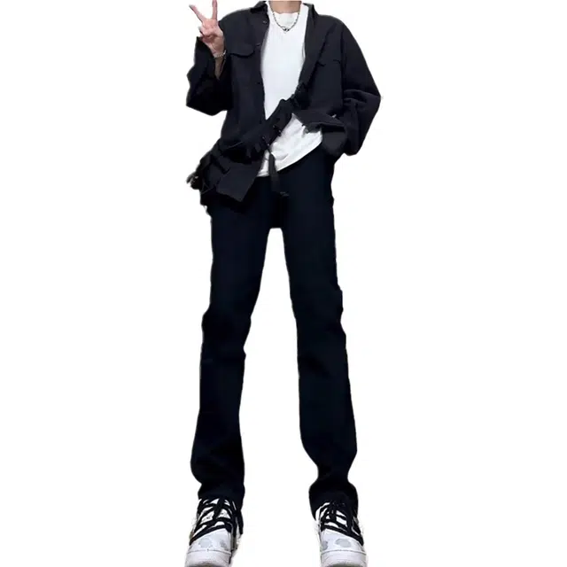 八哥 高街废土风水洗做旧基础款美式复古弹力垂感百搭时尚高级感运动舒适柔软不硬个性简约牛仔裤 男女同款