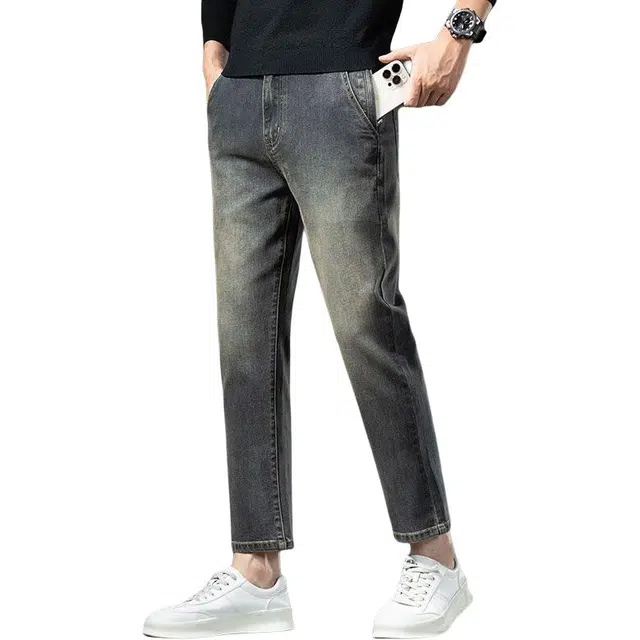 宝米卡 弹力九分春秋四季款直筒修身休闲防盗拉链袋弹力舒适潮牛仔裤 男女同款