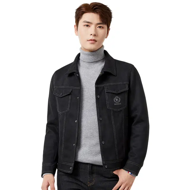 富铤 韩版仿麂皮绒工装风休闲日常通勤防风条纹单排扣夹克外套 男款