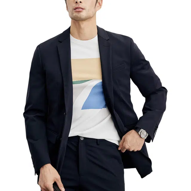 丹宁哲学 高端通勤易打理抗皱纯色长袖平驳领标准便服单西西装 男款