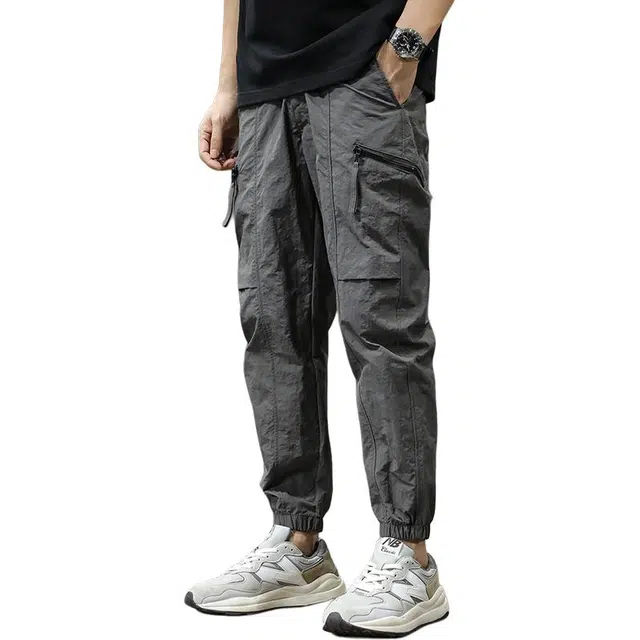 前进牛 日系高端机能风罗纹拼接褶皱伞兵工装裤复古束脚长裤运动休闲裤 男女同款